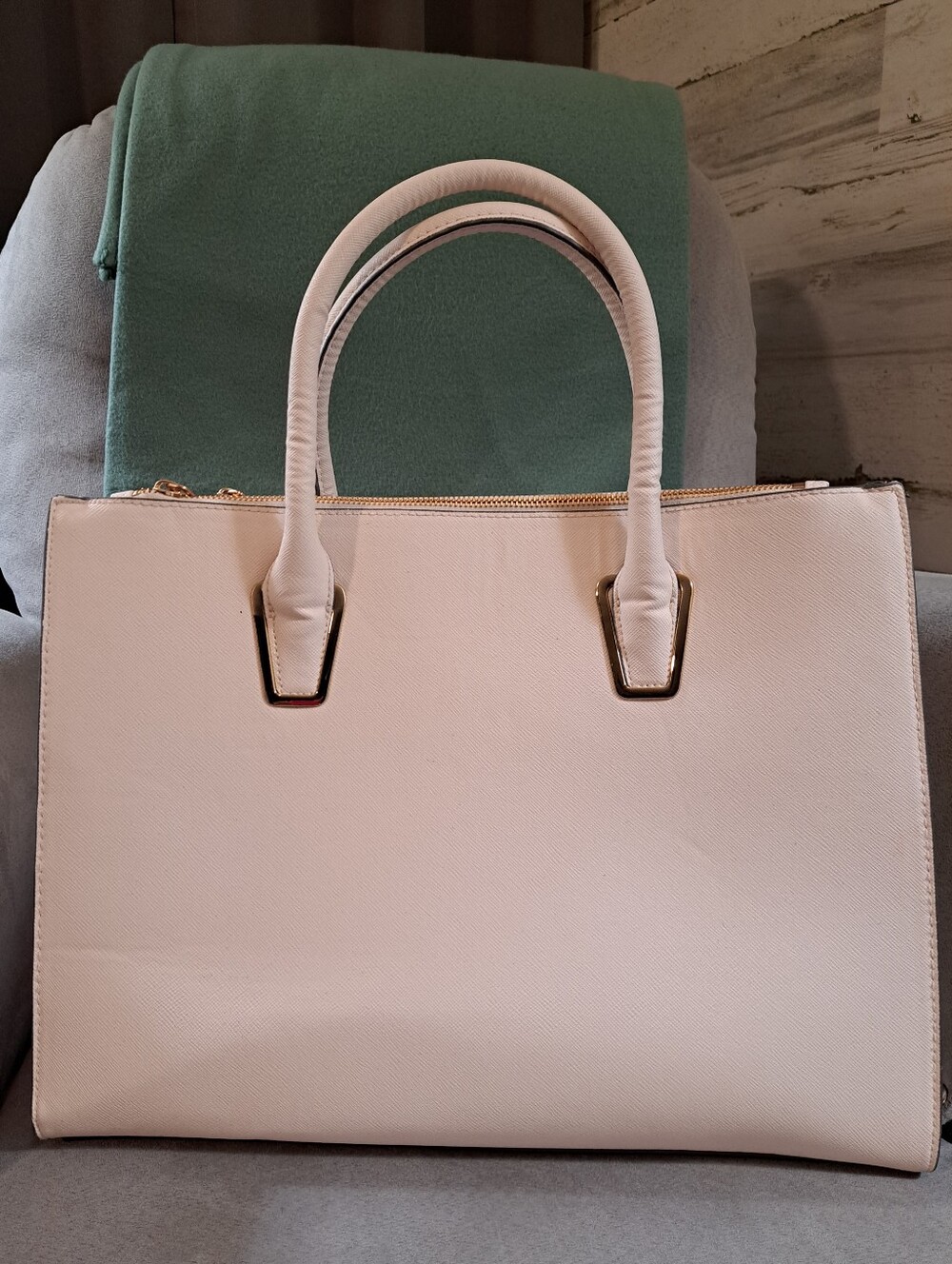 H&M Creamy/Ivory Structured Satchel with Top Handles
